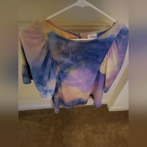 Ava James Tie Dye Ruffle Sleeve Blouse